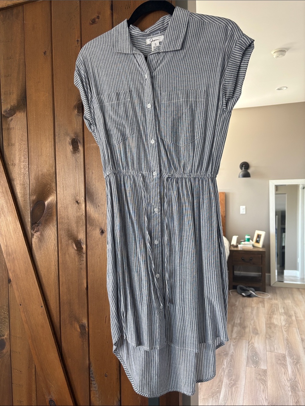 Japna Blue and White Striped High-Low Shirt Dress